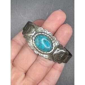 Vintage Sanford Southwest Pressed Metal Turquoise Bracelet Size 7 #144